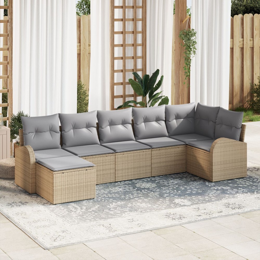 vidaXL Trädgårdsoffset 7 st Beige [Syntetisk]: Poly Rattan