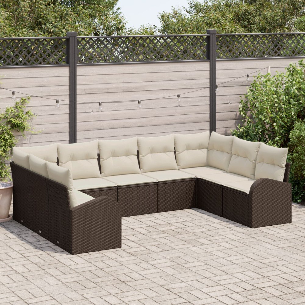 vidaXL Soffset 9 st Brun [Syntetisk]: Poly Rattan