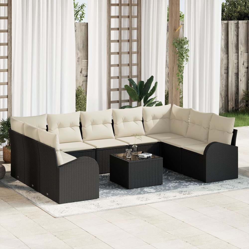 vidaXL Soffset 10 st Svart [Syntetisk]: Poly Rattan