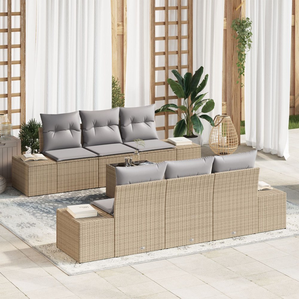 vidaXL Trädgårdsoffset 7 st Beige konstrotting