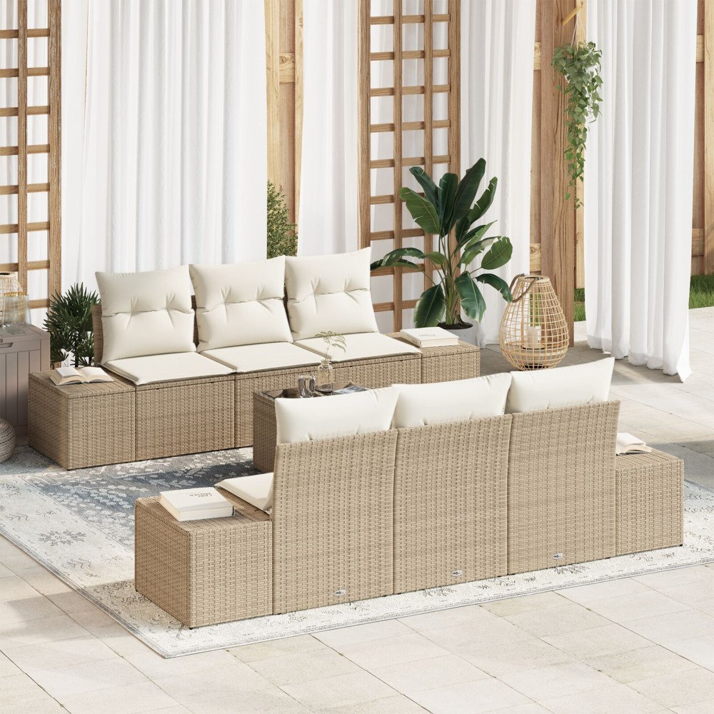 vidaXL Trädgårdsoffset 7 st Beige konstrotting