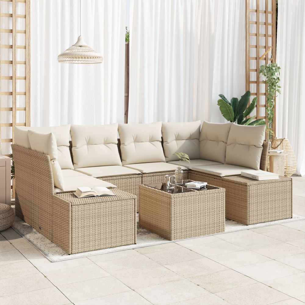 vidaXL Trädgårdsoffset 7 st Beige konstrotting