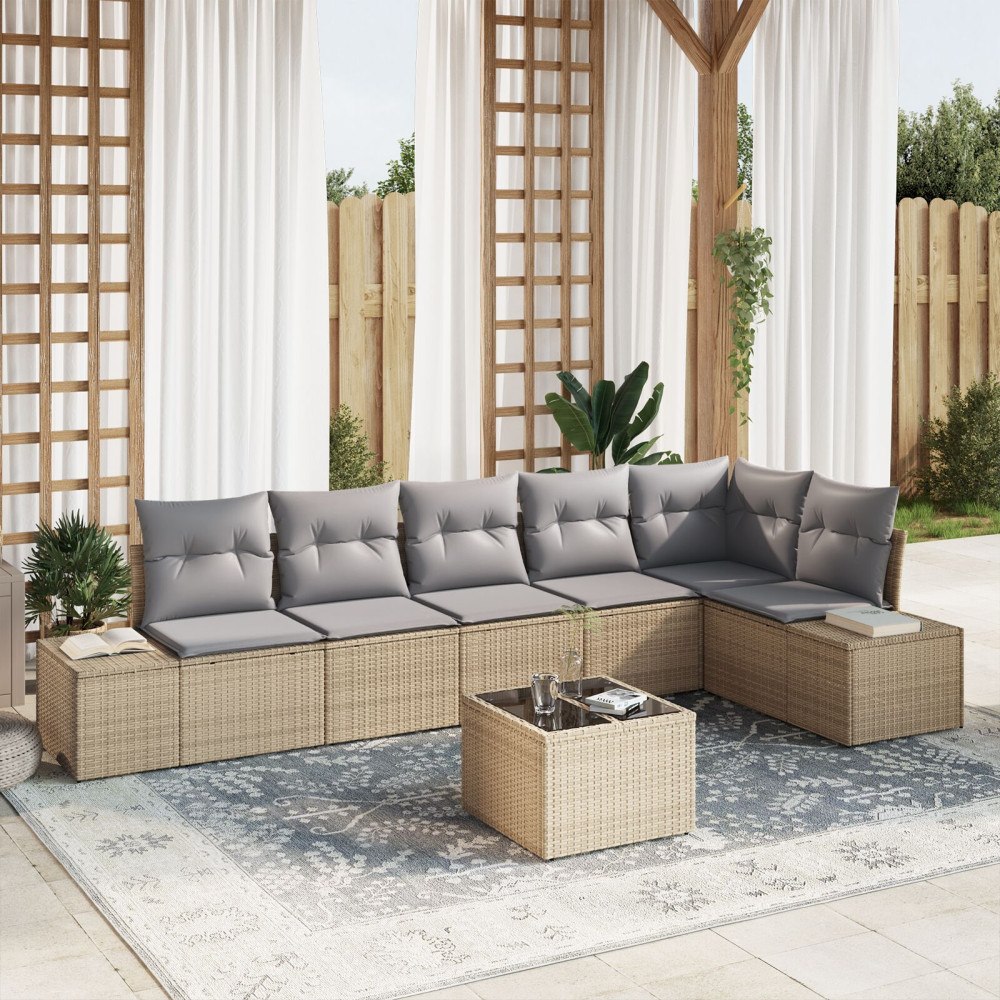 vidaXL Trädgårdsoffset 7 st Beige och Grå konstrotting