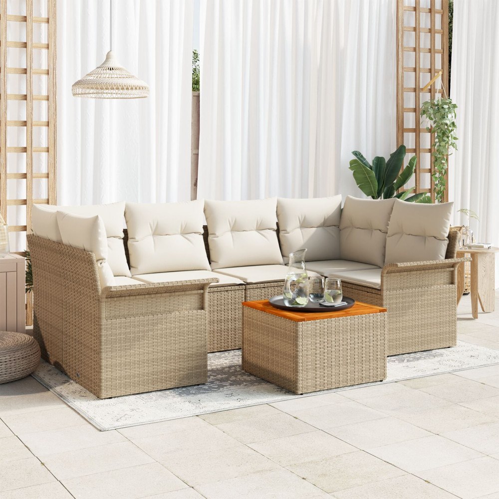 vidaXL Trädgårdsoffset 7 st Beige konstrotting