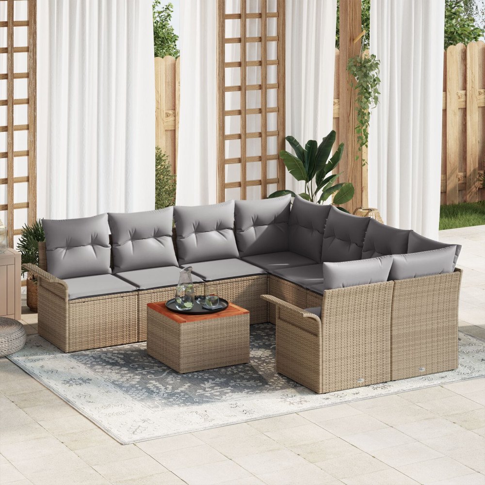vidaXL Trädgårdsoffset 9 st Beige konstrotting