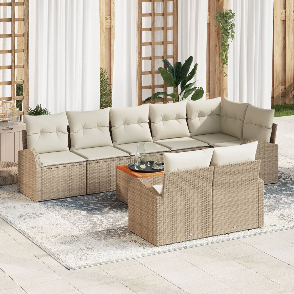 vidaXL Trädgårdsoffset 9 st Beige konstrotting