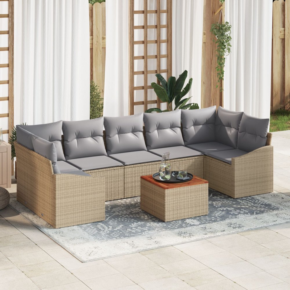 vidaXL Trädgårdsoffset 8 st Beige konstrotting