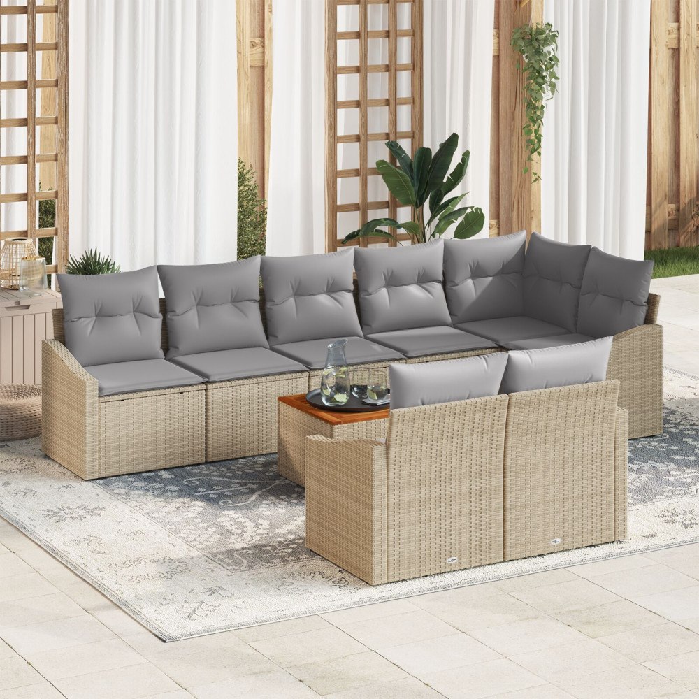 vidaXL Trädgårdsoffset 9 st Beige konstrotting