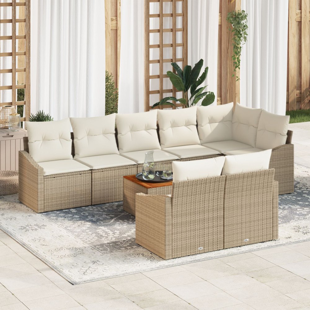 vidaXL Trädgårdsoffset 9 st Beige konstrotting