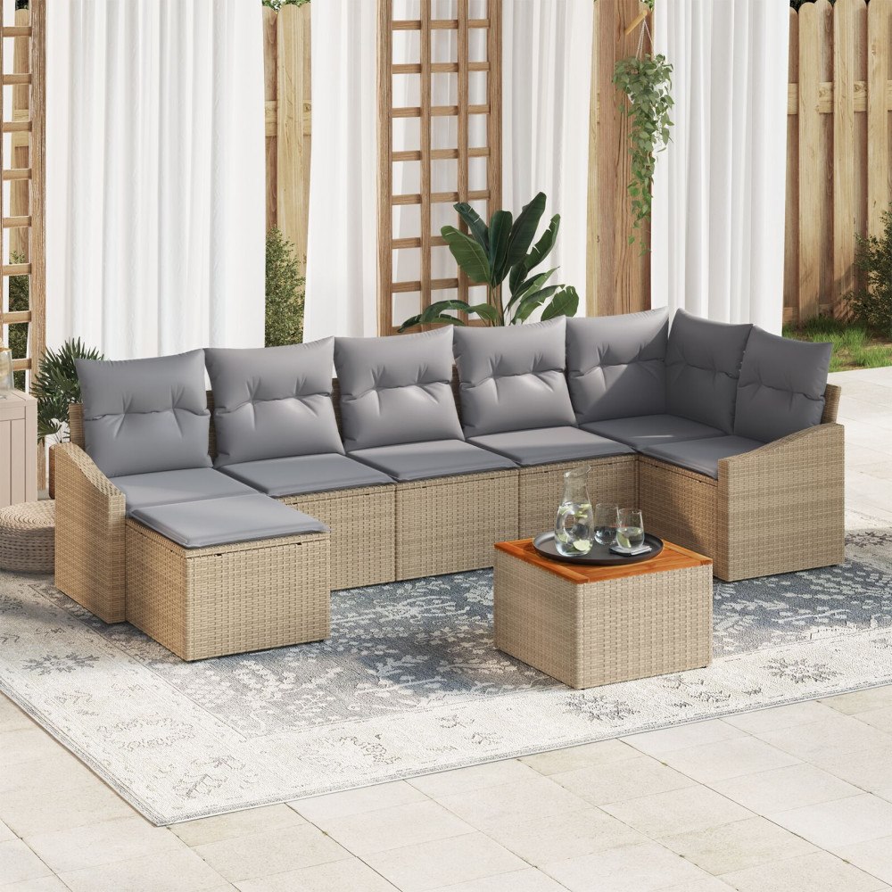 vidaXL Trädgårdsoffset 8 st Beige konstrotting