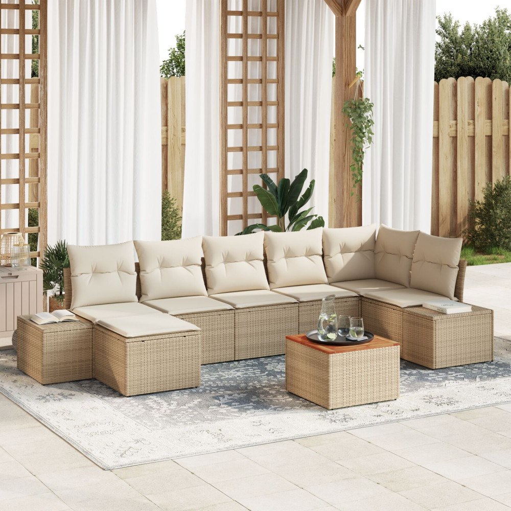 vidaXL Trädgårdsoffset 8 st Beige konstrotting