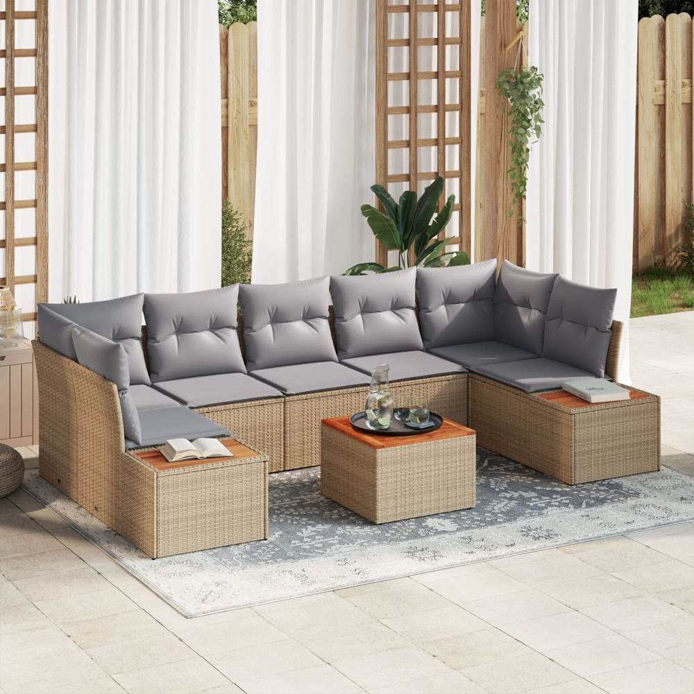 vidaXL Trädgårdsoffset 8 st Beige Poly rattan