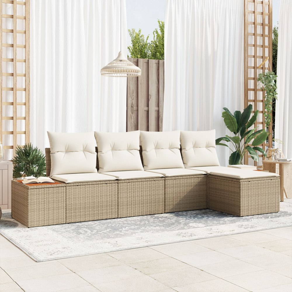 vidaXL Trädgårdsoffset 5 st Beige Poly rattan