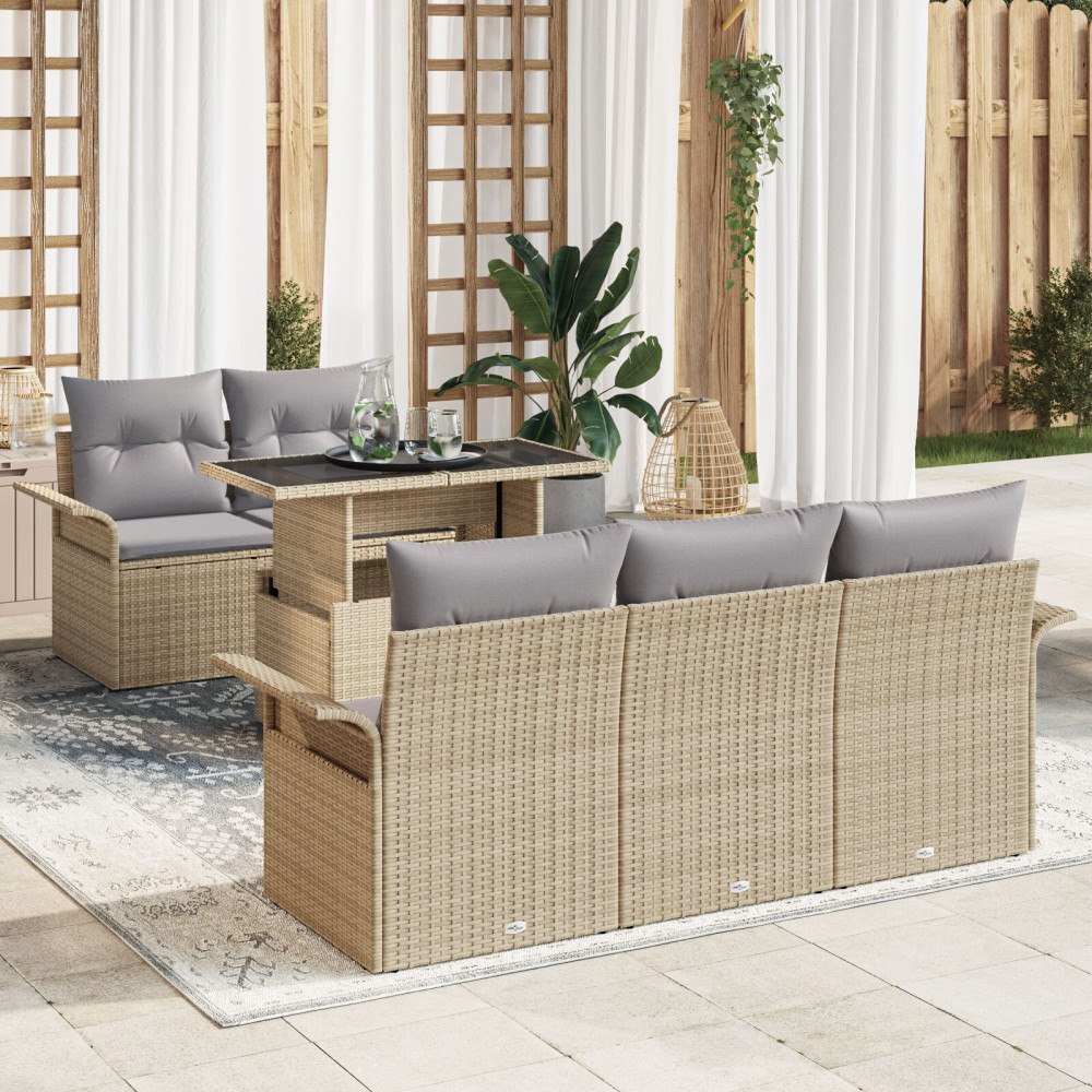 vidaXL Trädgårdsoffset 6 st Beige konstrotting
