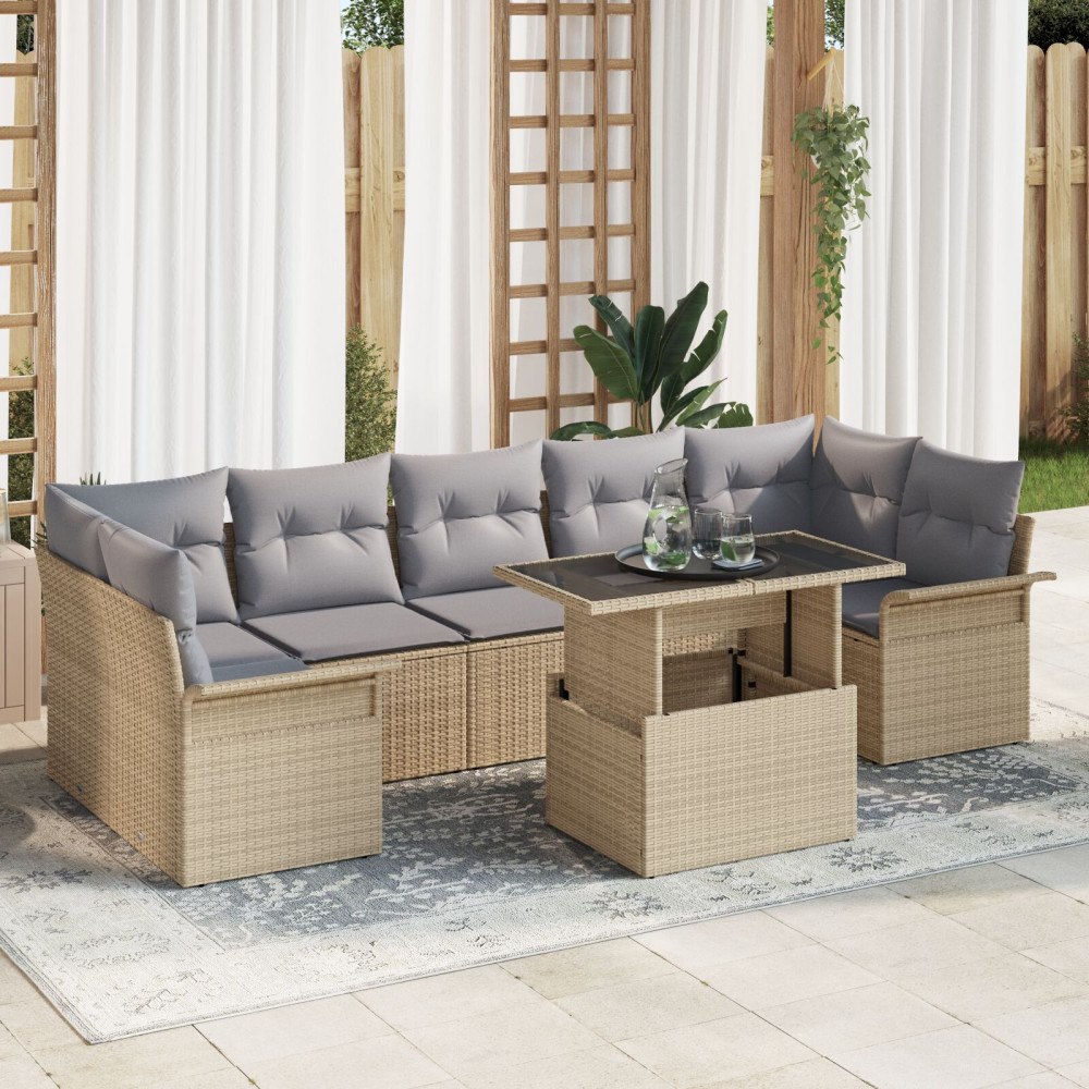 vidaXL Trädgårdsoffset 8 st Beige konstrotting