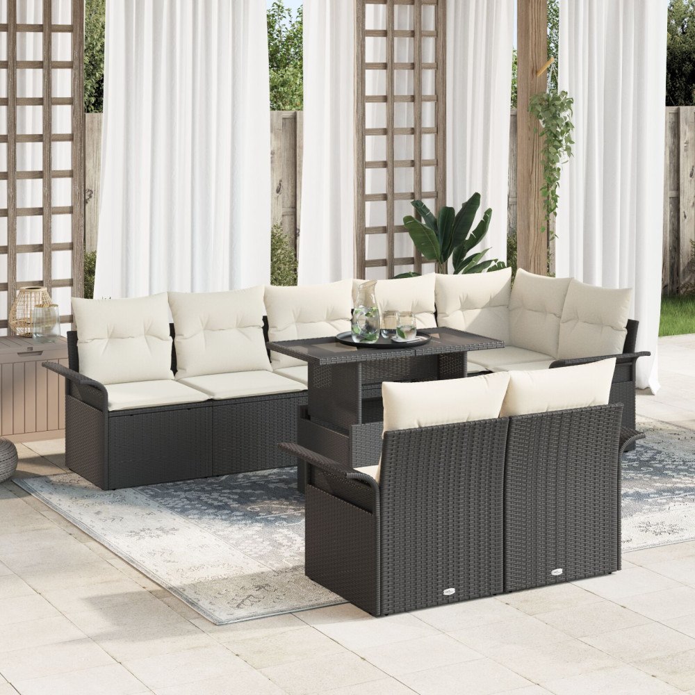 vidaXL Trädgårdsoffset 9 st Svart Poly rattan