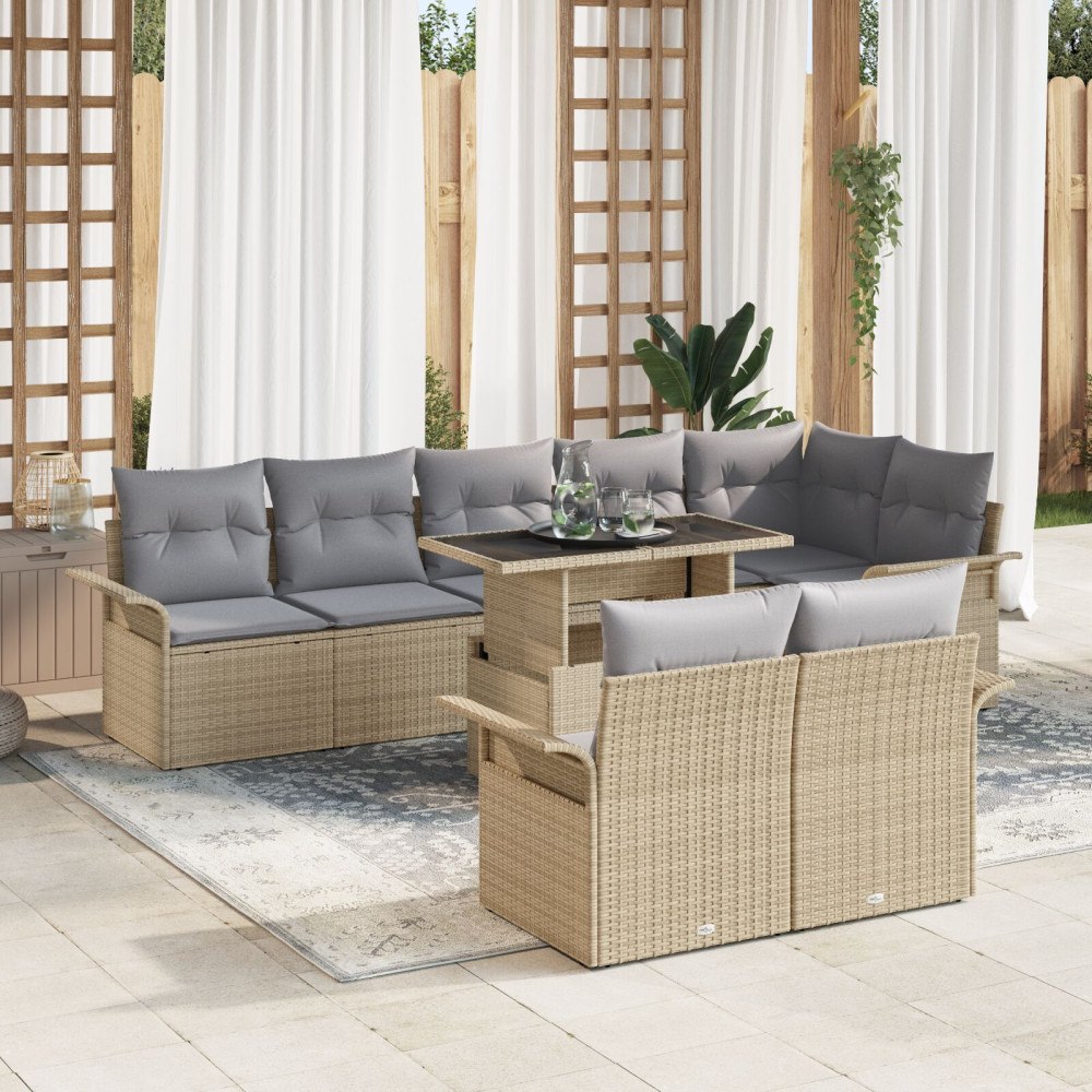 vidaXL Trädgårdsoffset 9 st Beige Poly rattan