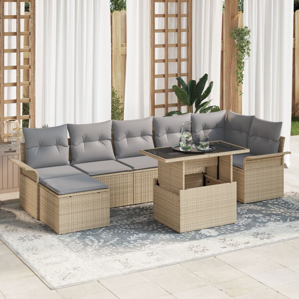 vidaXL Trädgårdsoffset 8 st Beige Poly rattan