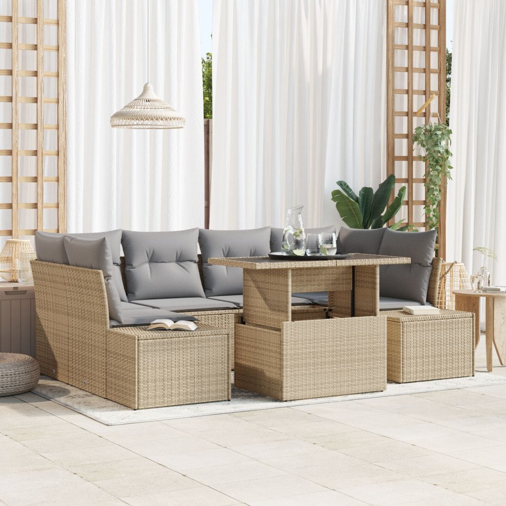 vidaXL Soffset 7 st Beige och Ljusgrå konstrotting