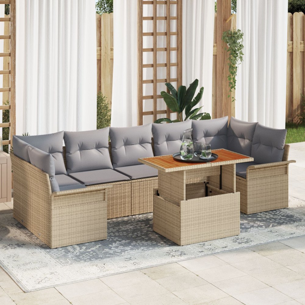 vidaXL Trädgårdsoffset 8 st beige och ljusgrå