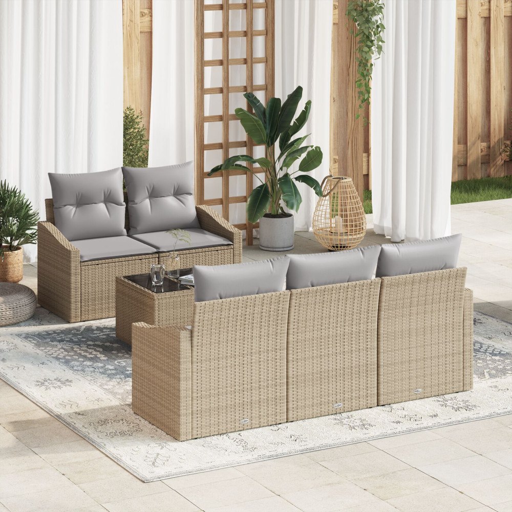 vidaXL Trädgårdsoffset med kudde 6 pcs Beige, grå 55 x 55 x 37 cm