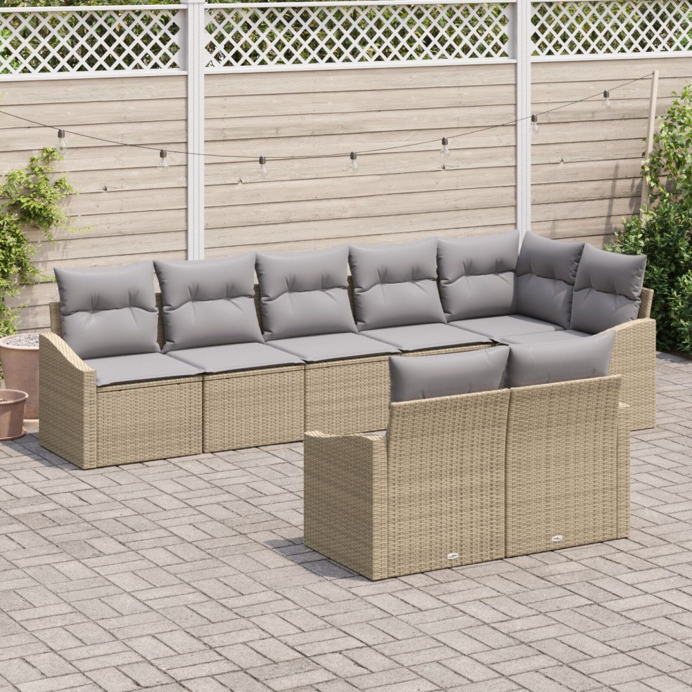 vidaXL Trädgårdsmöbelset med kudde med lagring 8 pcs Beige, ljusgrå
