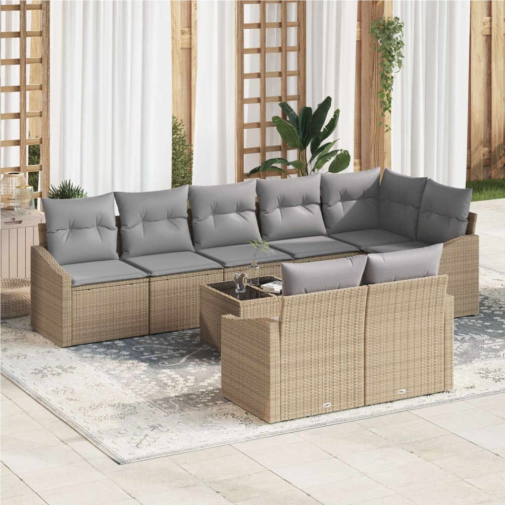 vidaXL Trädgårdsmöbelset med kudde med lagring 9 pcs Beige, ljusgrå