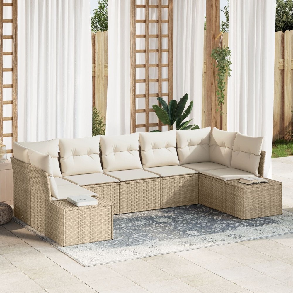 vidaXL Trädgårdsoffset 7 st 7-Antal sittplatser Beige och gräddfärgad