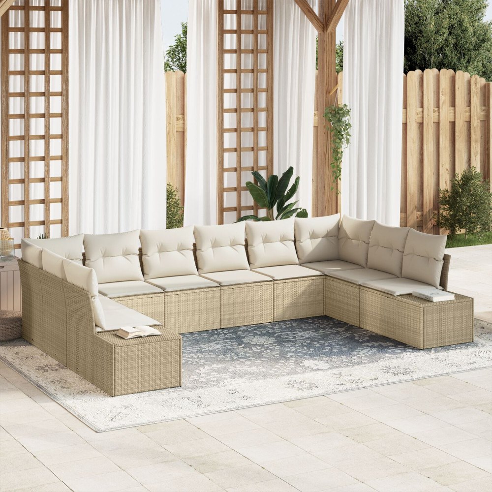 vidaXL Trädgårdsoffset 10 st 9-Antal sittplatser Beige och gräddfärgad