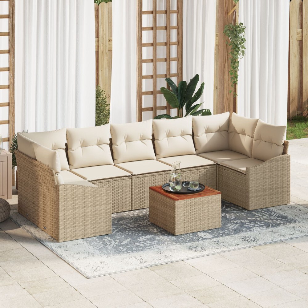 vidaXL Trädgårdsoffset 8 st Beige och gräddfärgad konstrotting
