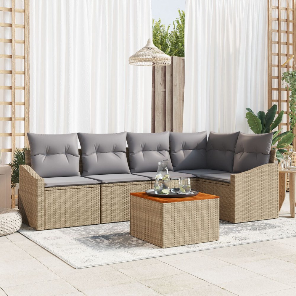 vidaXL Trädgårdsoffset 6 st Beige och Ljusgrå konstrotting