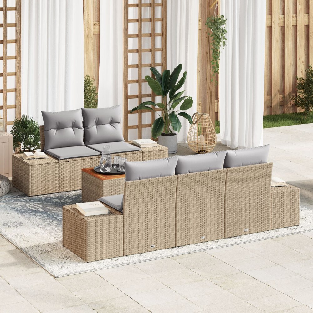 vidaXL Trädgårdsoffset 6 st Beige och Ljusgrå konstrotting