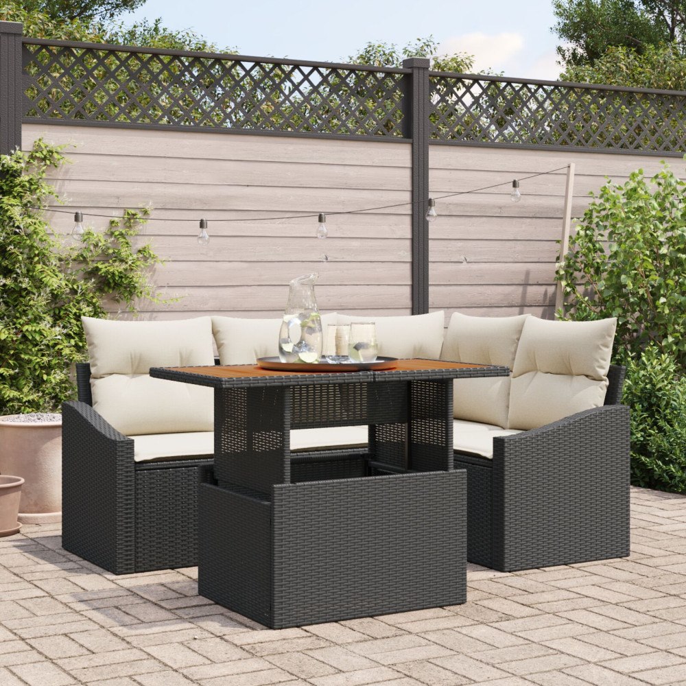 vidaXL Trädgårdsoffset 5 st Svart Poly rattan