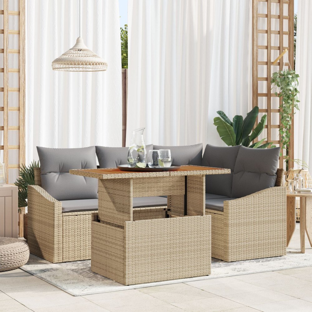 vidaXL Trädgårdsoffset 5 st Beige Poly rattan