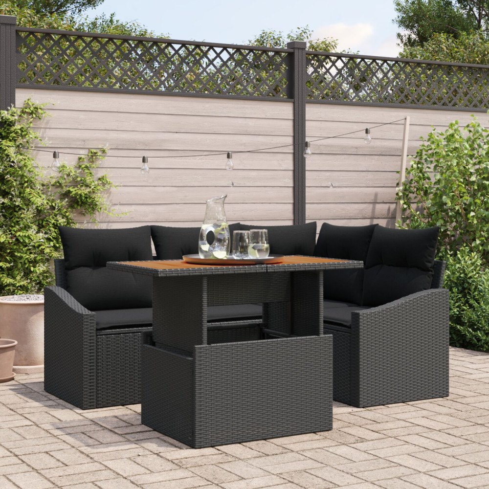 vidaXL Trädgårdsoffset 5 st Svart Poly rattan