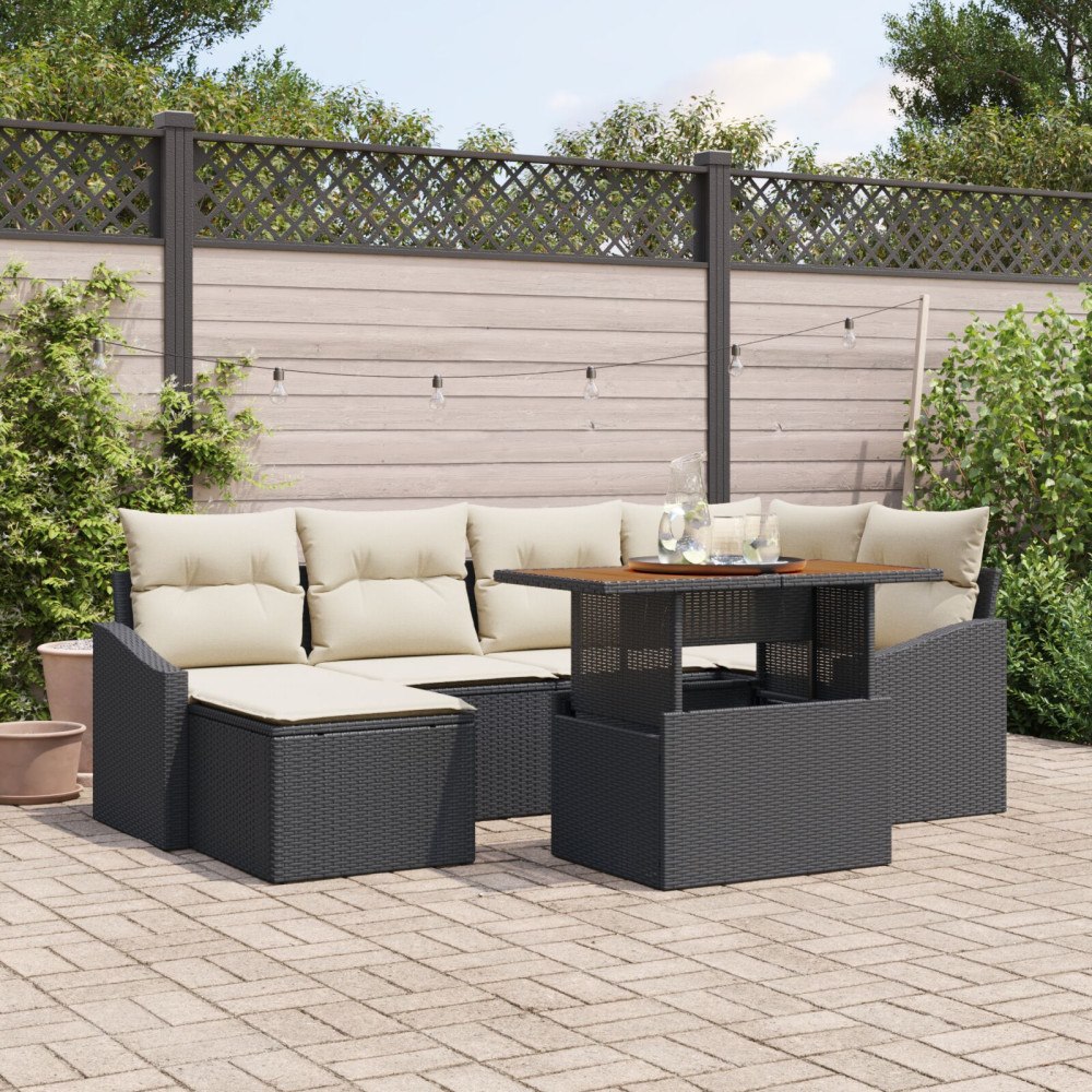 vidaXL Trädgårdsoffset 7 st Svart Poly rattan