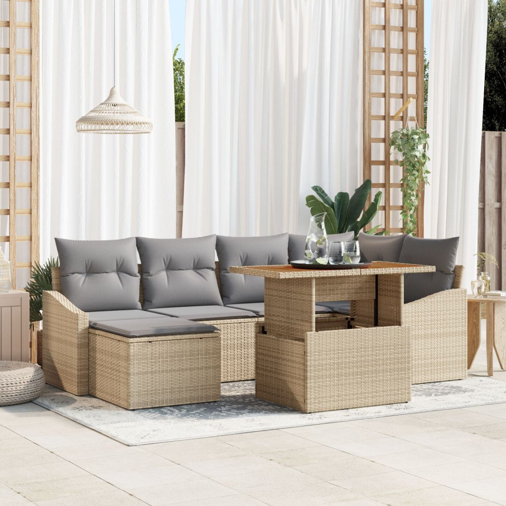 vidaXL Trädgårdsoffset 7 st Beige Poly rattan