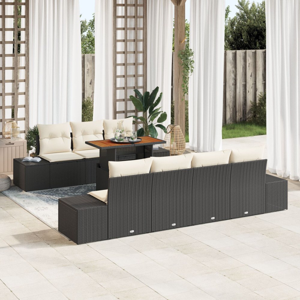 vidaXL Trädgårdsoffset 8 st Svart Poly rattan