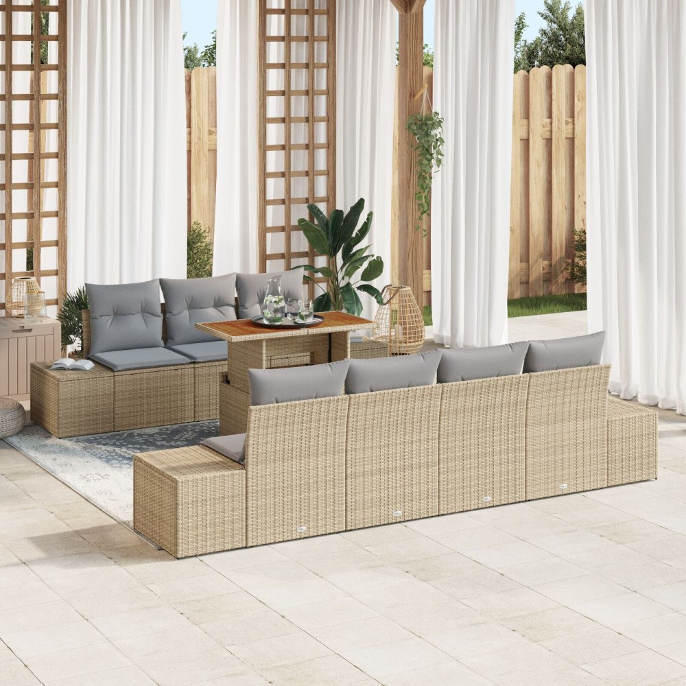 vidaXL Trädgårdsoffset 8 st Beige Poly rattan