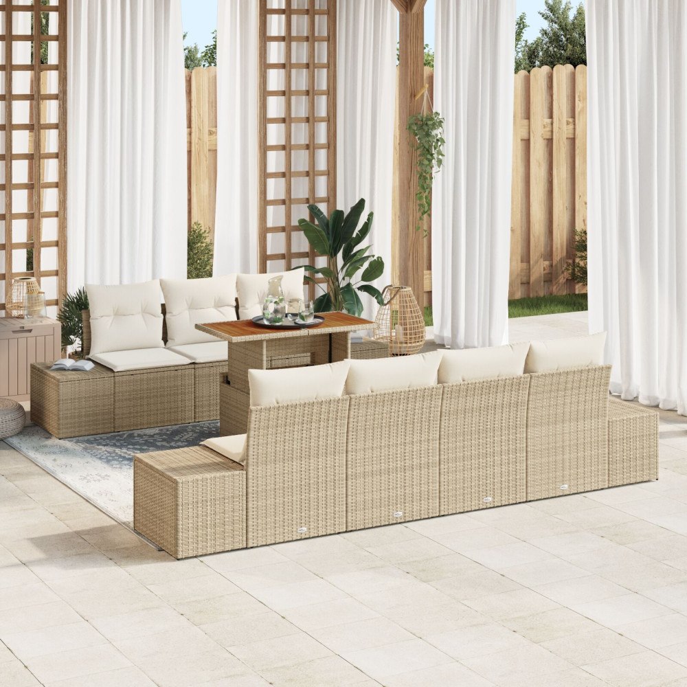 vidaXL Trädgårdsoffset 8 st Beige Poly rattan