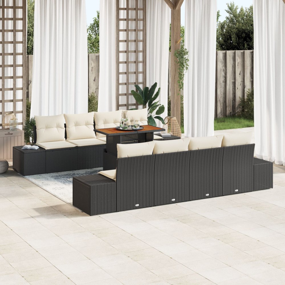 vidaXL Trädgårdsoffset 9 st Svart Poly rattan