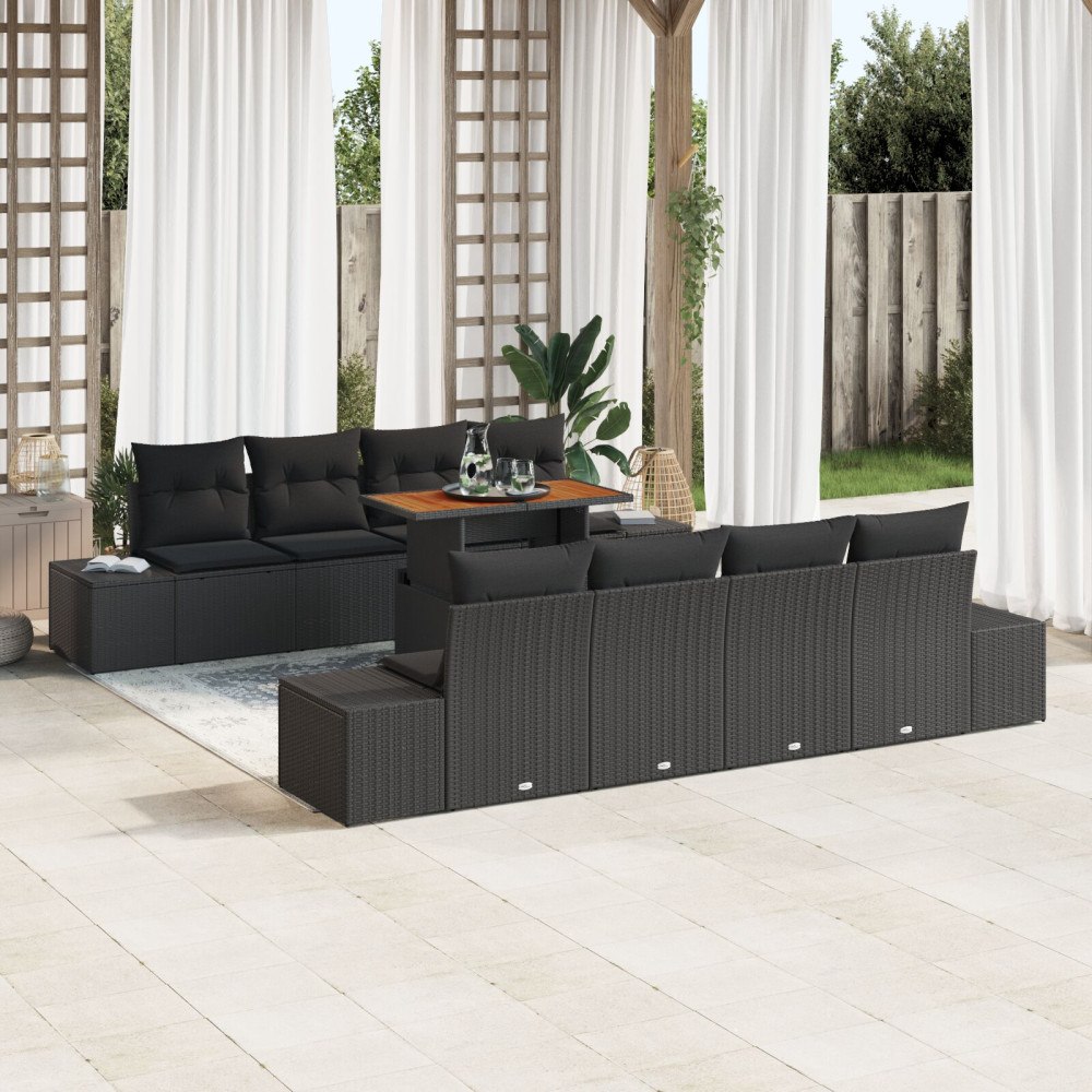 vidaXL Trädgårdsoffset 9 st Svart Poly rattan