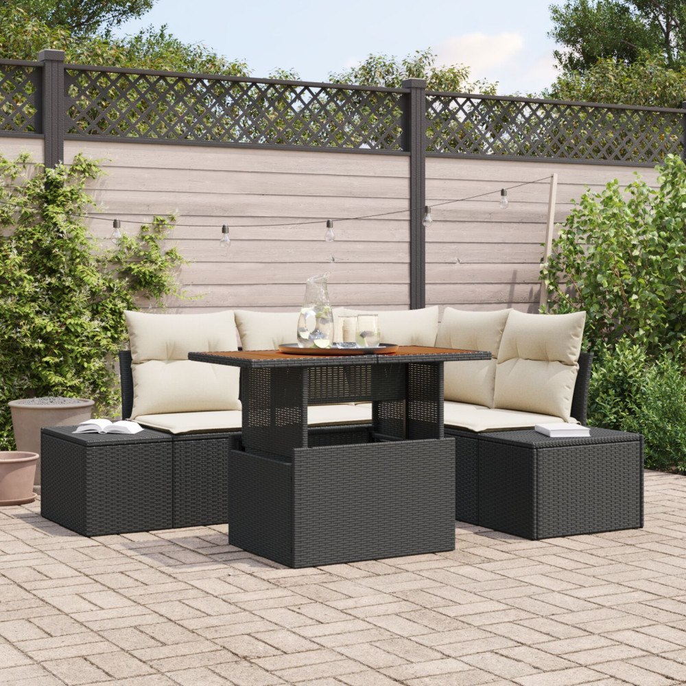 vidaXL Trädgårdsoffset 5 st Svart Poly rattan
