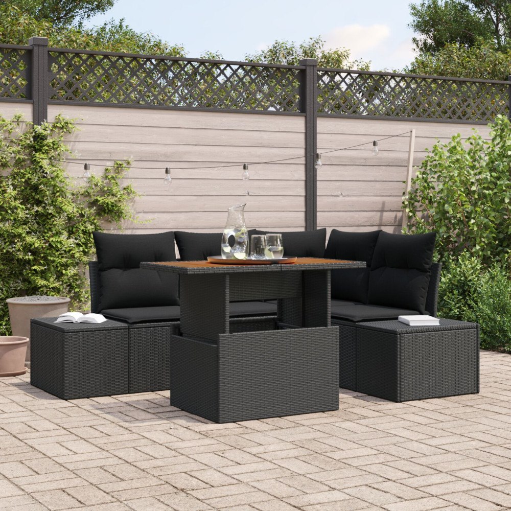 vidaXL Trädgårdsoffset 5 st Svart Poly rattan