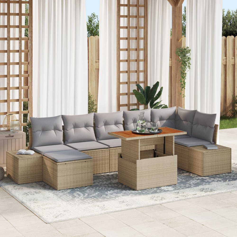 vidaXL Trädgårdsoffset 8 st Beige Poly rattan