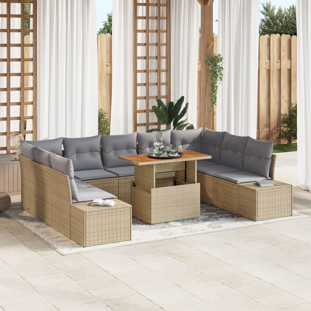 vidaXL Trädgårdsoffset 10 st Beige Poly rattan