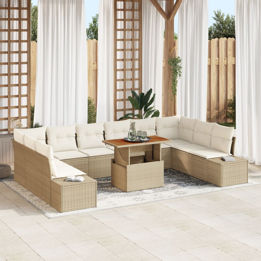 vidaXL Trädgårdsoffset 11 st Beige Poly rattan