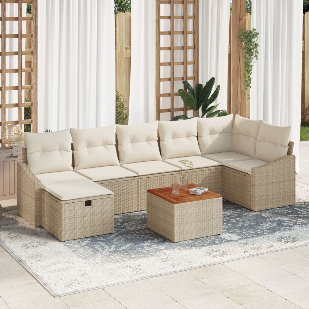 vidaXL Trädgårdsoffset 8 st Beige konstrotting