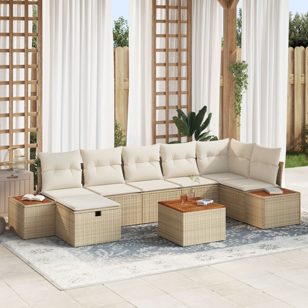 vidaXL Trädgårdsoffset 8 st Beige konstrotting