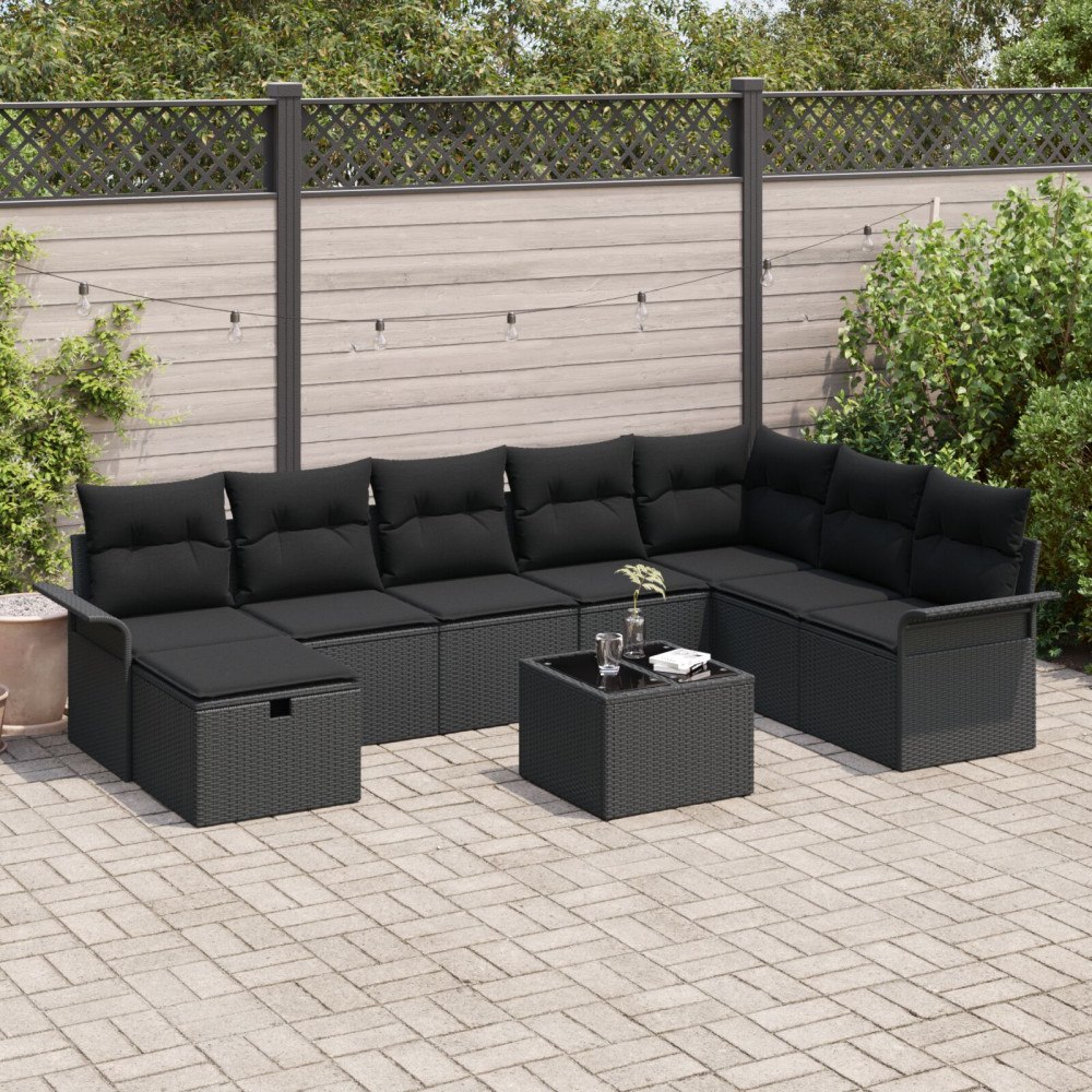 vidaXL Trädgårdsoffset 9 st Poly rattan
